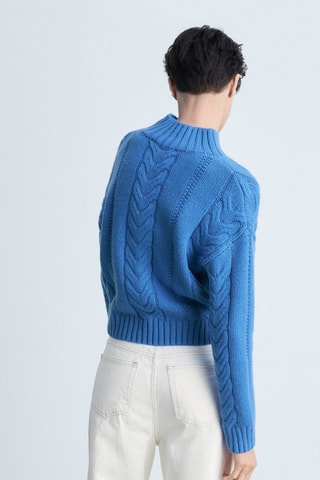 Pull-over torsades col montant - Bleu électrique