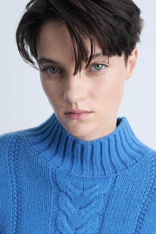 Pull-over torsades col montant - Bleu électrique