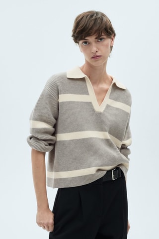 Pull-over maille col polo - Gris