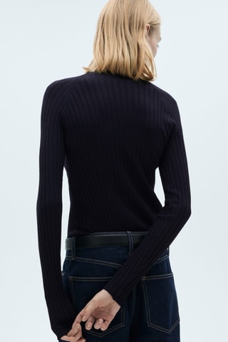 Pull-over côtelé col montant - Bleu marine