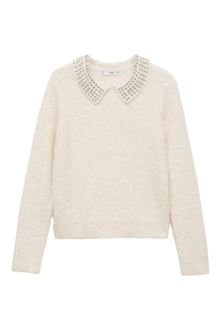 Pull-over col polo strass - Ecru