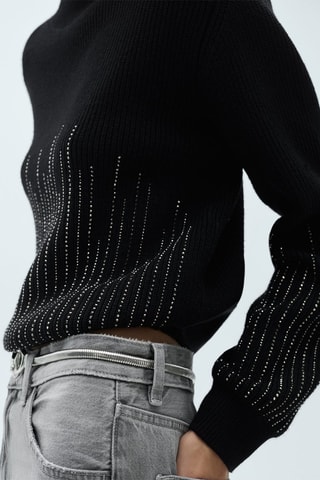 Pull-over détails strass - Noir