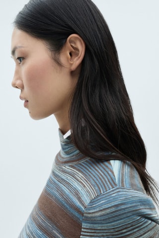 Pull-over rayé col roulé - Bleu