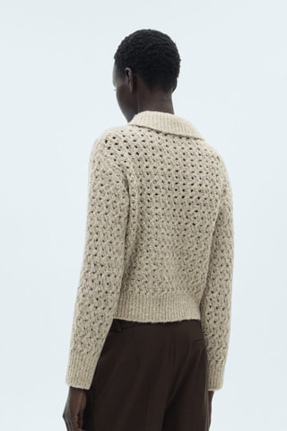 Pull-over maille ajourée col polo - Sable