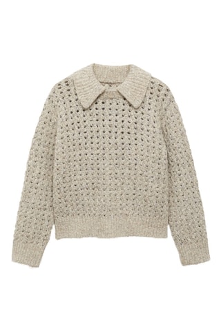 Pull-over maille ajourée col polo - Sable