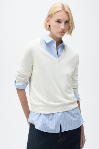 Pull-over maille col en V - Ecru