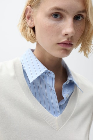 Pull-over maille col en V - Ecru