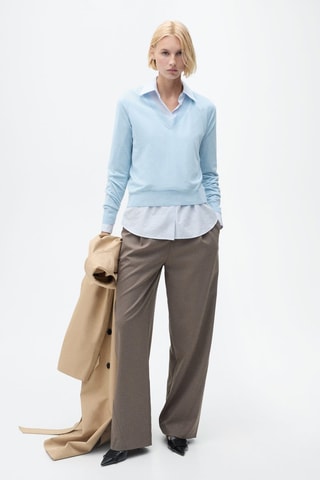 Pull-over maille col en V - Bleu clair