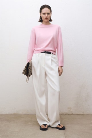 Pull-over laine mélangée col rond - Rose