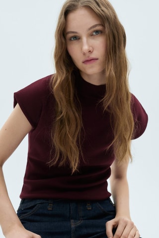 Pull-over maille fine manches courtes - Grenat