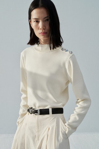 Pull-over maille détail boutons - Ecru