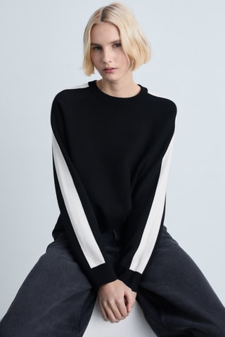 Pull-over en maille à rayure contrastante - Noir