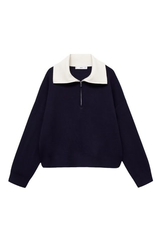 Pull maille col contrasté - Bleu marine