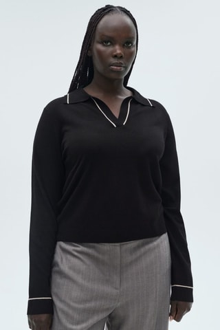 Pull revers contrastés liserés - Noir