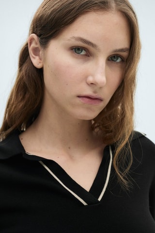 Pull revers contrastés liserés - Noir