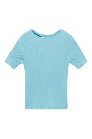 Pull côtelé ouverture au dos - Turquoise