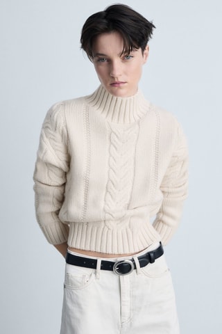 Pull-over torsades col montant - Ecru