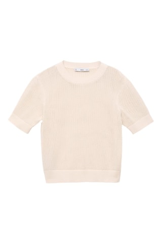 Pull maille ajourée manches courtes - Ecru