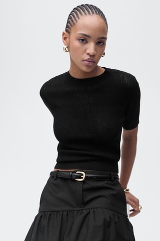 Pull maille ajourée manches courtes - Noir