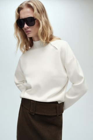 Pull-over col montant zip - Ecru