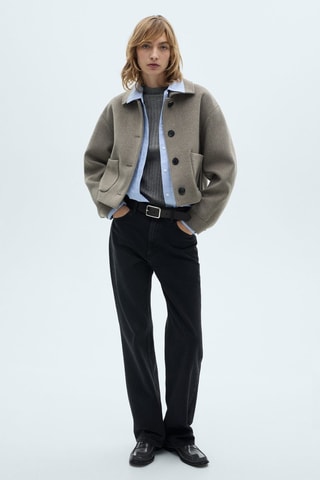 Pull-over côtelé col montant - Gris