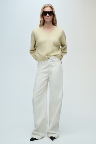 Pull-over maille col en V - Vert clair