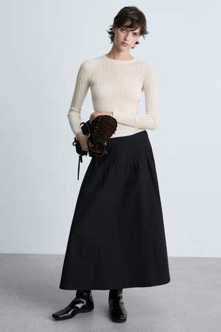 Pull-over maille côtelée col rond - Blanc cassé