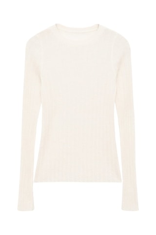 Pull-over maille côtelée col rond - Blanc cassé