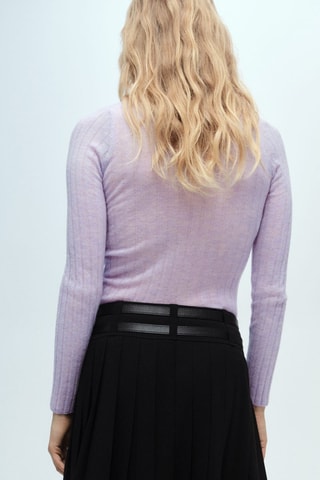 Pull-over maille côtelée col rond - Violet clair