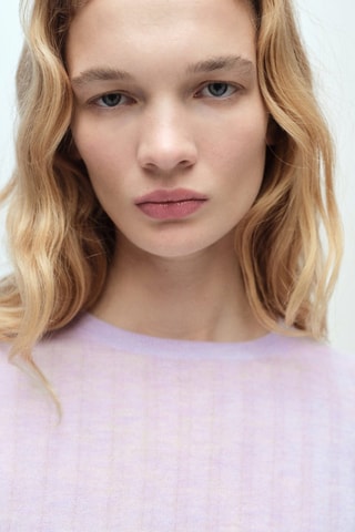 Pull-over maille côtelée col rond - Violet clair