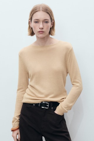 Pull col bateau lin mélangé - Marron