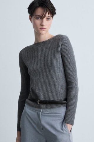 Pull-over côtelé col bateau - Anthracite