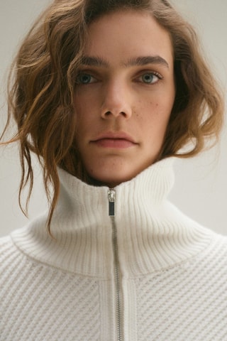 Pull-over maille côtelée rayures - Ecru