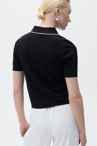 Pull col polo avec liserés contrastants - Noir