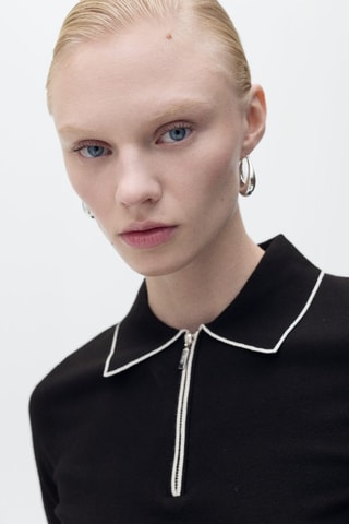 Pull col polo avec liserés contrastants - Noir