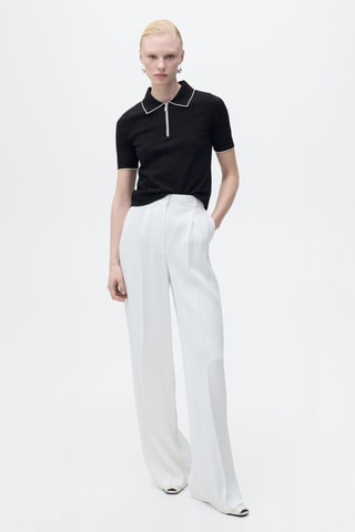 Pull col polo avec liserés contrastants - Noir