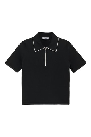 Pull col polo avec liserés contrastants - Noir