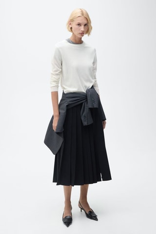 Pull-over laine mélangée col rond - Ecru