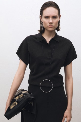 Pull laine mélangée col polo - Anthracite