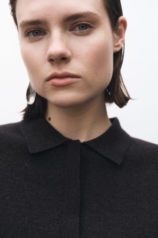 Pull laine mélangée col polo - Anthracite