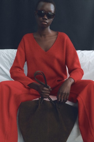 Pull-over maille col en V - Rouge