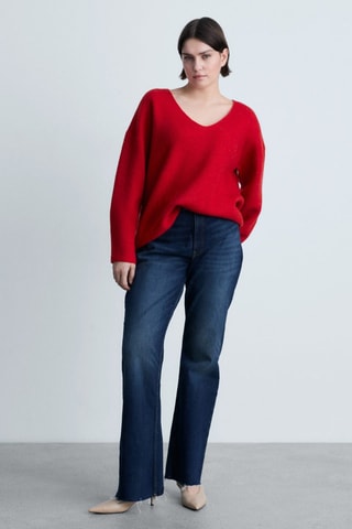 Pull-over maille col en V - Rouge