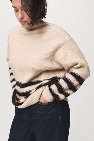 Pull-over rayures col montant - Ecru