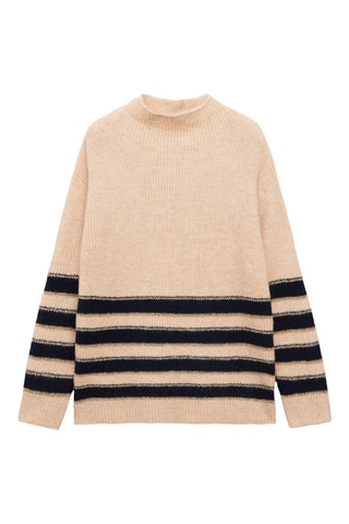 Pull-over rayures col montant - Ecru