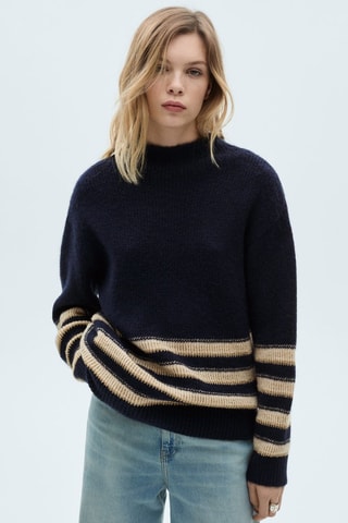 Pull-over rayures col montant - Bleu marine