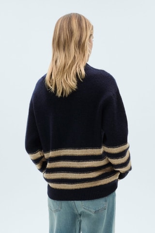 Pull-over rayures col montant - Bleu marine