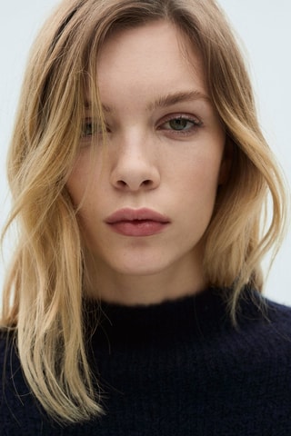 Pull-over rayures col montant - Bleu marine