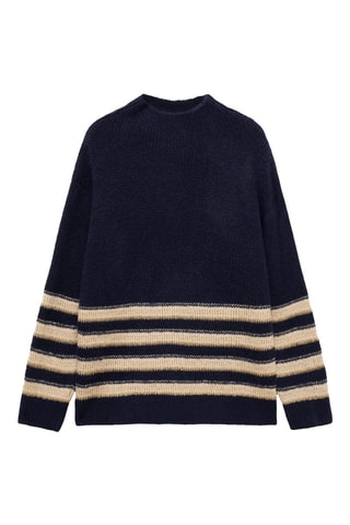 Pull-over rayures col montant - Bleu marine