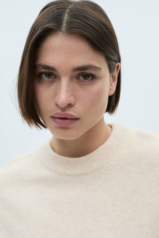 Pull-over maille coton lin col rond - Sable