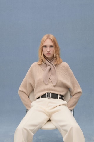 Pull-over 100 % laine crop - Gris clair